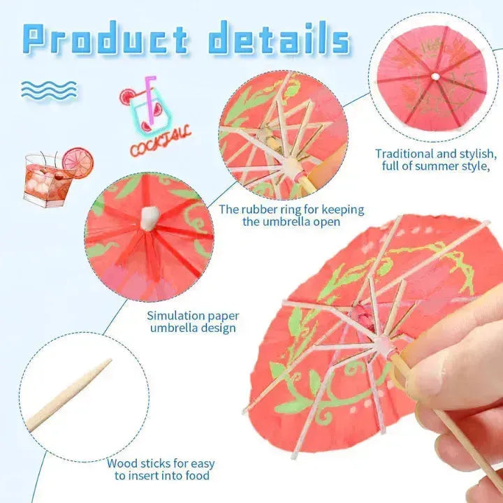 Folding Paper Umbrella Cake Topper & Decor For Mocktail Glass, Pack of 10 (Random Colour) - thebakingtools.com